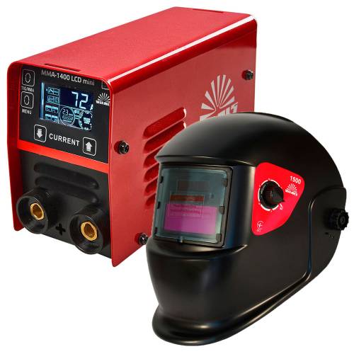 Комплект зварювальний апарат Vitals MMA-1400 LCD mini + Маска зварювальника Vitals 1500 (1+1)  фото 