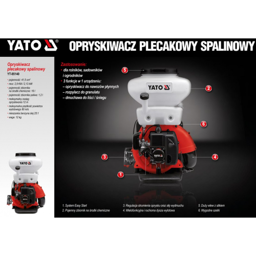 Мотообприскувач бензиновий Yato YT-85140 фото 5
