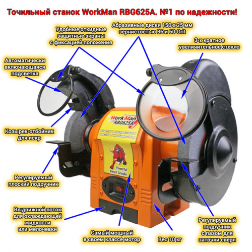 Точильный станок 150 мм Workman RBG625A фото 6