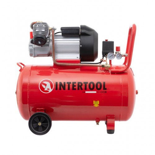 Компрессор 100 л, 3 кВт, 220 В, 10 атм, 420 л/мин, 2 цилиндра INTERTOOL PT-0008  фото 