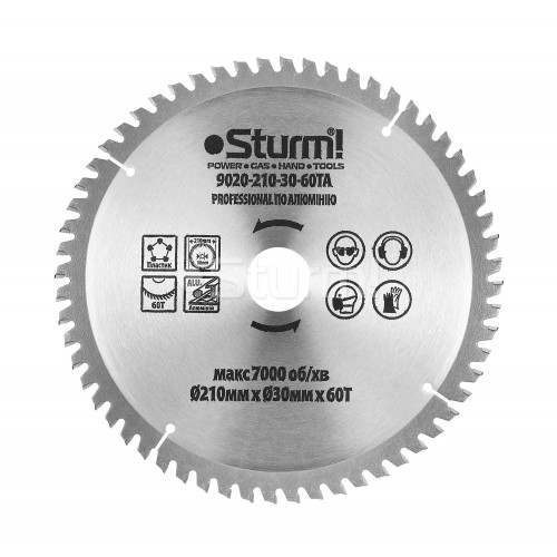 Диск пильный ламинат/алюминий/пластик Sturm 9020-210-30-60TA, 210х30 мм 60 зубов  фото 