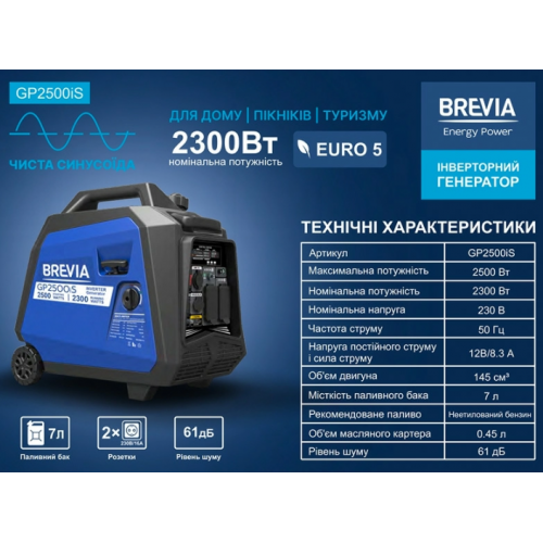 Инверторный генератор BREVIA GP2500iS фото 4