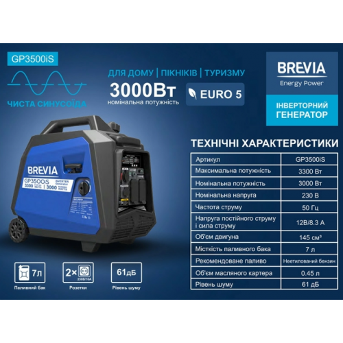 Инверторный генератор BREVIA GP3500iES фото 1