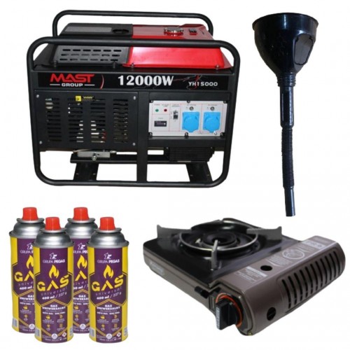 Бензиновый генератор MAST GROUP YH15000 + газовая плитка Orcamp CK-505 + 4 газовых картриджа 400 мл  фото 