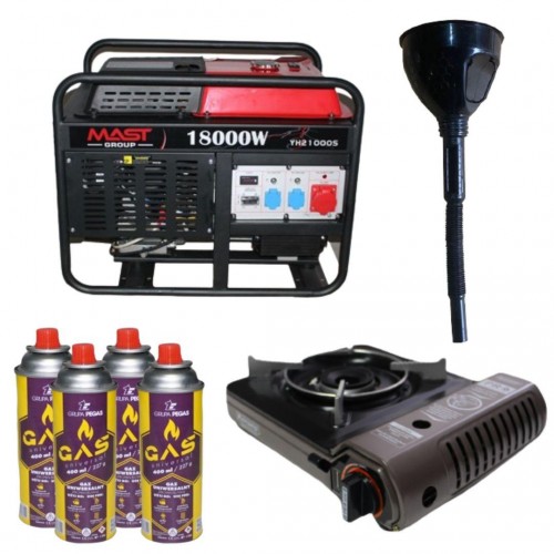 Бензиновый генератор MAST GROUP YH21000S + газовая плитка Orcamp CK-505 + 4 газовых картриджа 400 мл  фото 
