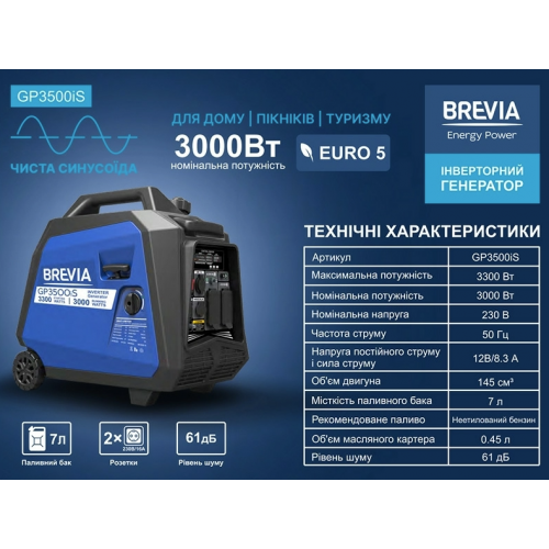Інверторний генератор BREVIA GP3500iS фото 4